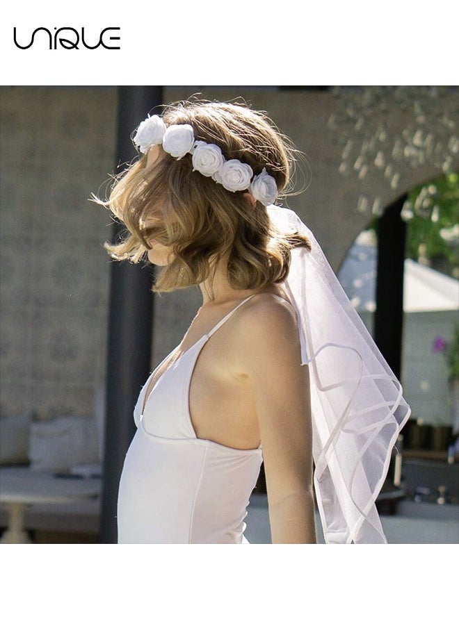 Unique Bachelorette Party Veil Boho Flower Crown Veil Bridal Shower Veil Headband Bride to Be Flower Veil for Wedding  - Image 4