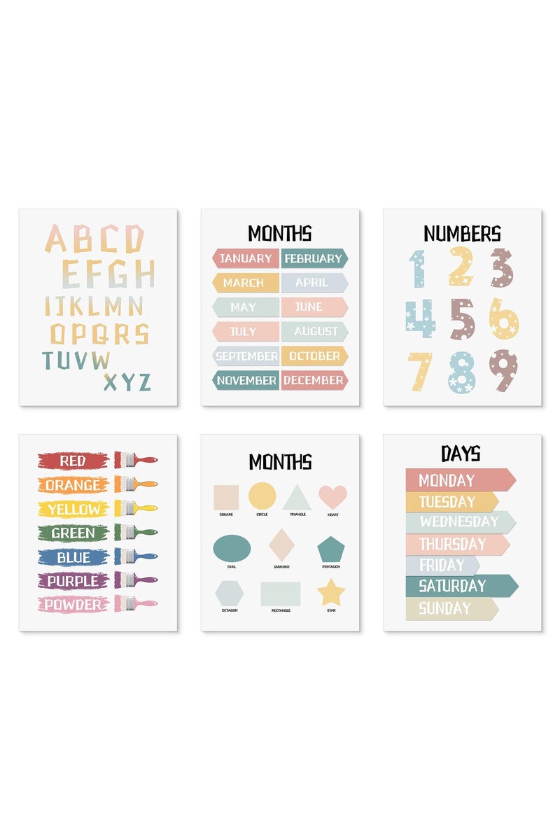 LIYAOLI Alphabet Wall Decor 8 x10 inch Unframed Set of 6 Alphabet Poster Days of The Week Poster Learning Posters for Toddlers 1-3 Nursery Kids Wall Art Playroom Decor - Image 1