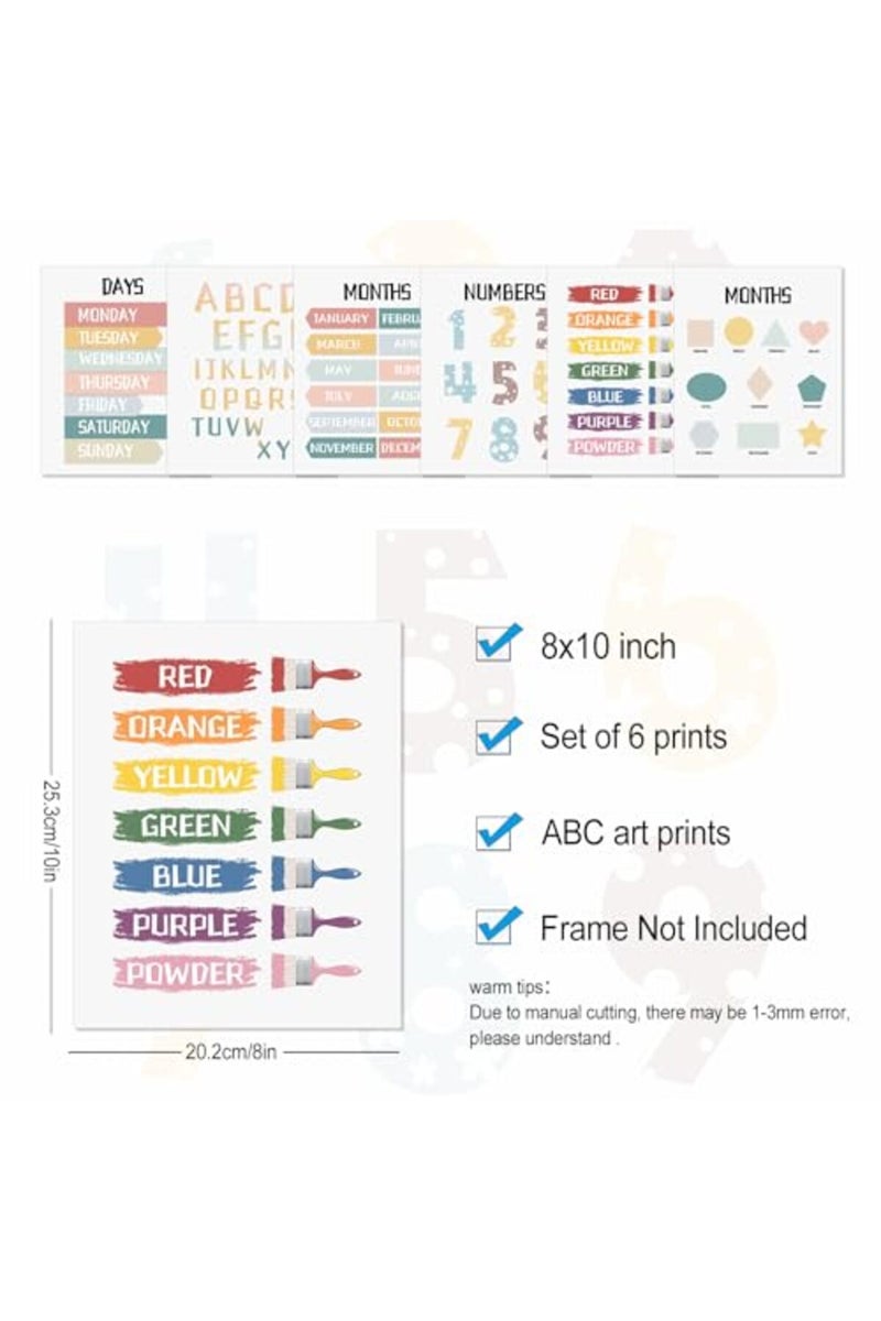 LIYAOLI Alphabet Wall Decor 8 x10 inch Unframed Set of 6 Alphabet Poster Days of The Week Poster Learning Posters for Toddlers 1-3 Nursery Kids Wall Art Playroom Decor - Image 4