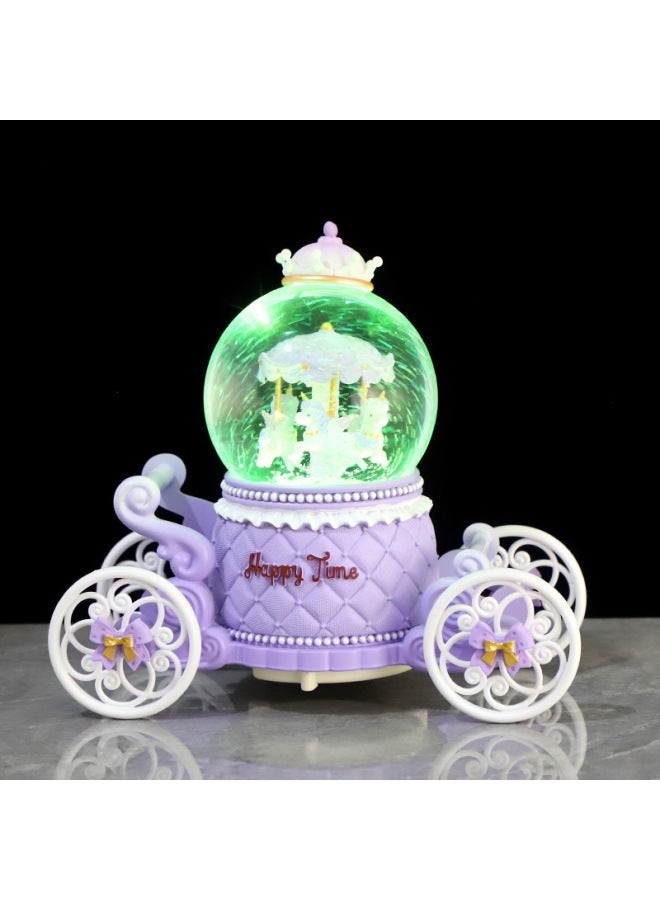 Pumpkin Carriage Crystal Ball Carousel Music Box Music Box Children's Holiday Birthday Gift Toys Wholesale-Color:Medium 【carriage Automatic Snow】 Trojan Horse Purple - Image 1