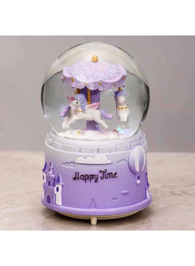 Pumpkin Carriage Crystal Ball Carousel Music Box Music Box Children's Holiday Birthday Gift Toys Wholesale-Color:Medium 【carriage Automatic Snow】 Trojan Horse Purple - Image 4