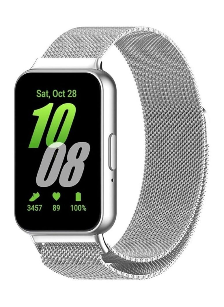 HablTech Magnetic Metal Strap Milanese Loop Watch Band Compatible with Samsung Galaxy Fit 3 Silver Replacement Wristband for Everyday Wear and Outdoor Use - Image 3
