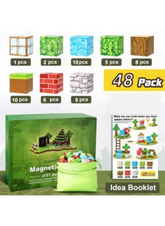 Square World Primeval Forest Magnetic Building Blocks Educational Assembled Toys Children's Three-dimensional Assembled Magnetic Building Blocks-Color:[english Color Box] 48pc + Storage Bag + Manual (randomly Equipped With 1 Minifigure)