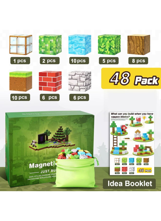 Generic - Square World Primeval Forest Magnetic Building Blocks Educational Assembled Toys Children's Three-dimensional Assembled Magnetic Building Blocks-Color:[english Color Box] 48pc + Storage Bag + Manual (randomly Equipped With 1 Minifigure) - Image 1