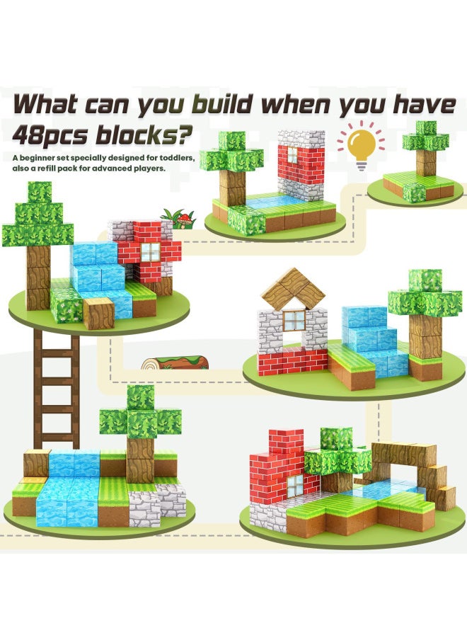 Generic - Square World Primeval Forest Magnetic Building Blocks Educational Assembled Toys Children's Three-dimensional Assembled Magnetic Building Blocks-Color:[english Color Box] 48pc + Storage Bag + Manual (randomly Equipped With 1 Minifigure) - Image 1