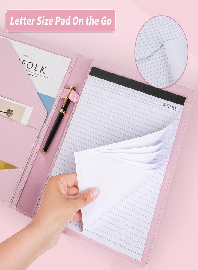 Pacific Mailer Padfolio Portfolio Leather Binder, Interview Legal Document Organizer, Business Card Holder Included Letter Sized Writing Pad [Pink, Piano Noir Faux Leather Matte Finish] - Image 4