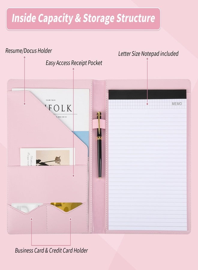 Pacific Mailer Padfolio Portfolio Leather Binder, Interview Legal Document Organizer, Business Card Holder Included Letter Sized Writing Pad [Pink, Piano Noir Faux Leather Matte Finish] - Image 3