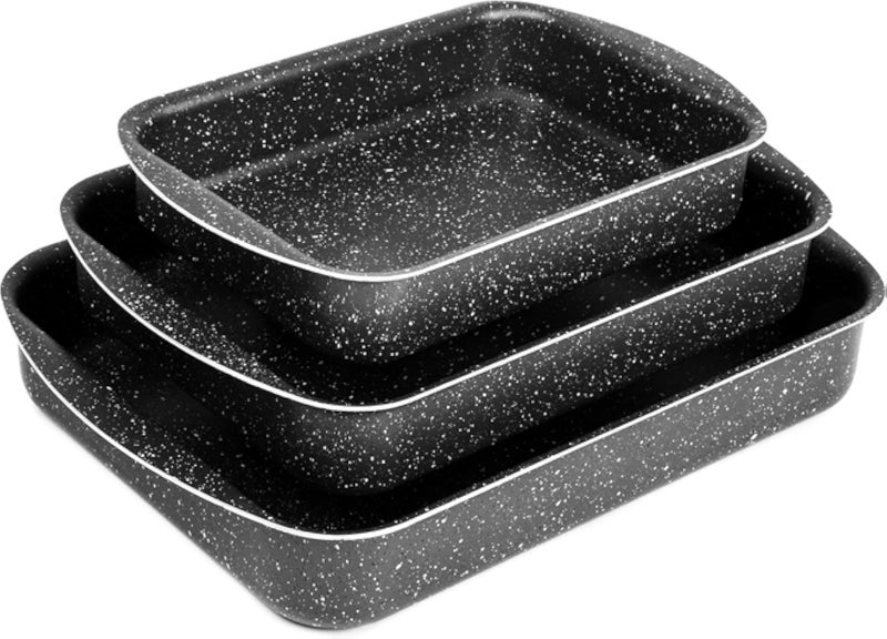 Granite Plus Rectangular Oven Casserole Set - 3 Pieces - Size 25, 30, 35 Cm - Black