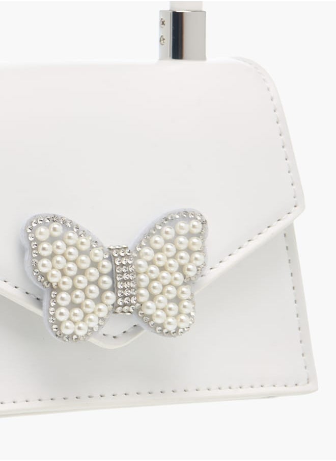 Flora Bella By Shoexpress Girls Pearl Embellished Crossbody Bag With Button Closure And Chain Strap  - Image 4