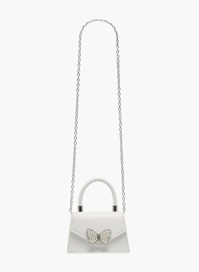 Flora Bella By Shoexpress Girls Pearl Embellished Crossbody Bag With Button Closure And Chain Strap