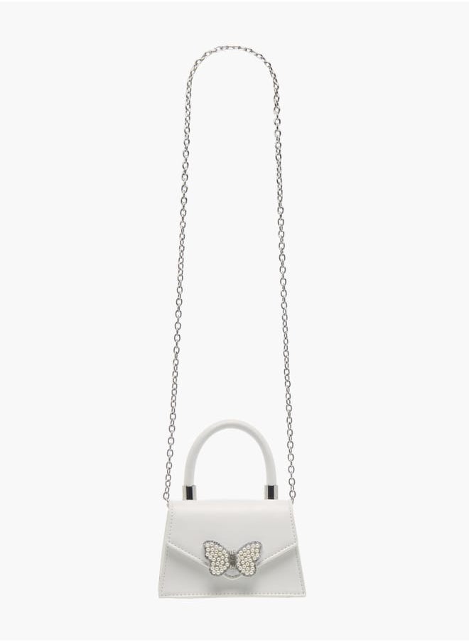 Flora Bella By Shoexpress Girls Pearl Embellished Crossbody Bag With Button Closure And Chain Strap  - Image 2