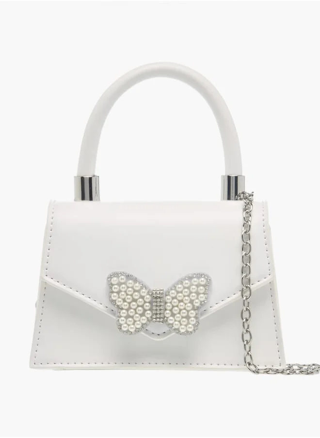 Flora Bella By Shoexpress Girls Pearl Embellished Crossbody Bag With Button Closure And Chain Strap