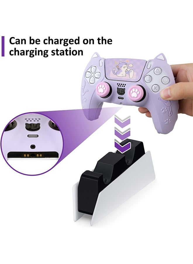 Controller Skin, Anti-Slip Controller Cover Case with Thumb Grip Caps for PlayStation 5 DualSense Wireless(Purple) - Image 3