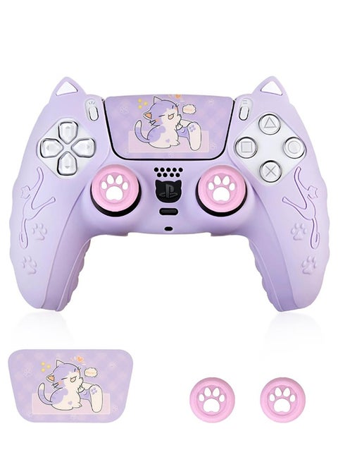 Controller Skin, Anti-Slip Controller Cover Case with Thumb Grip Caps for PlayStation 5 DualSense Wireless(Purple)