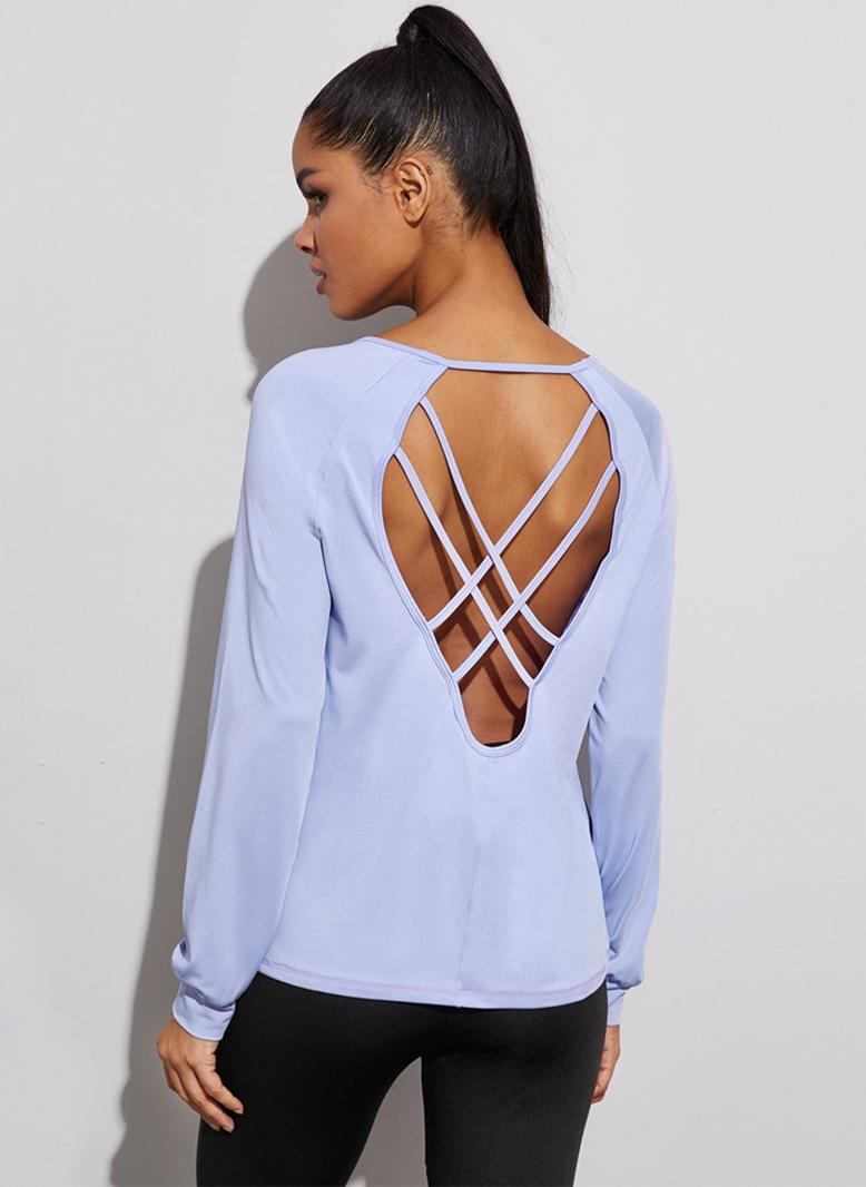 Female Sports Round neck Solid color Basic fitness T-shirt Light purple - Image 2