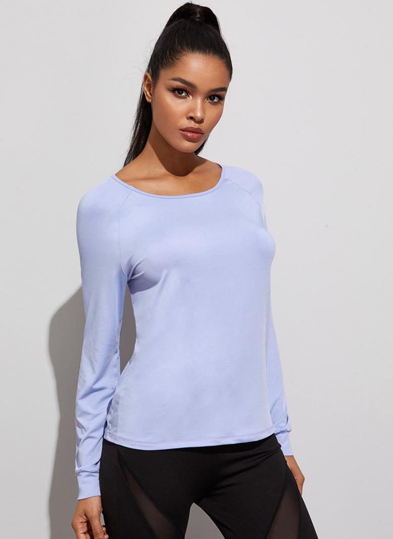 Female Sports Round neck Solid color Basic fitness T-shirt Light purple - Image 3
