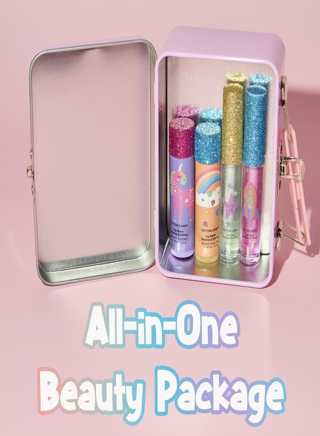 Expressions 5pc Rainbow Rhinestones Cosmetics Lip Kit For Kids w/Lip Glosses, Lip Balms & Tin Box Storage Case "Magical" Lip Set,Washable + Non Toxic - Image 4