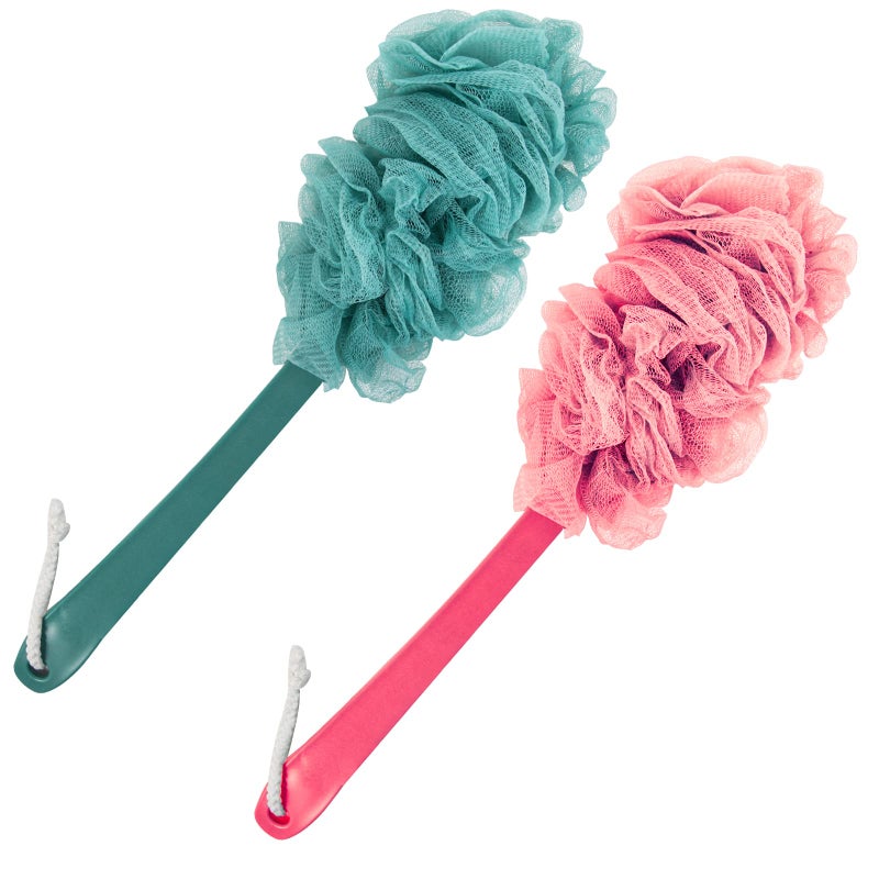 Evmliy 2Pack Back Scrubber for Shower, Loofah Sponge Brush Exfoliating Body, Long Handle Scrub Brush for Shower with Loofah on a Stick for Back Use, Bathing Accessories Body Brushes (2Pack) - Image 1