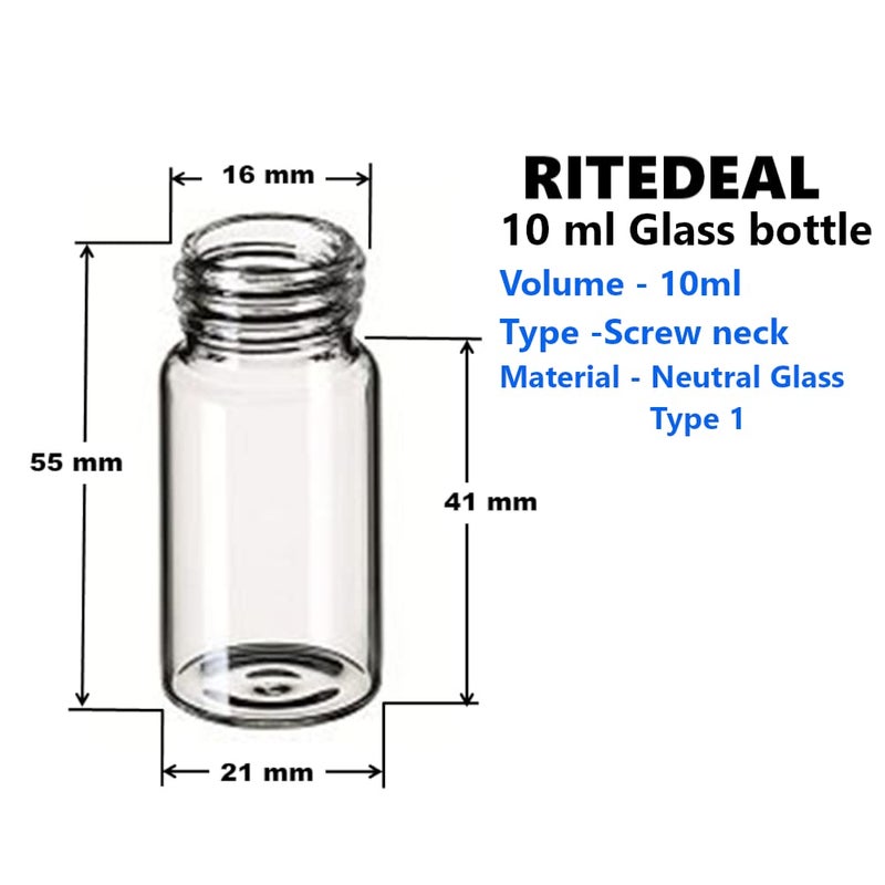RITEDEAL 10ML transparent Clear glass bottles made from neutral glass type 1 for pharma pills chemical lab sample essential oil seeds gifts storage QTY 20 GLASS BOTTLES PACK with dropper plug - Image 4