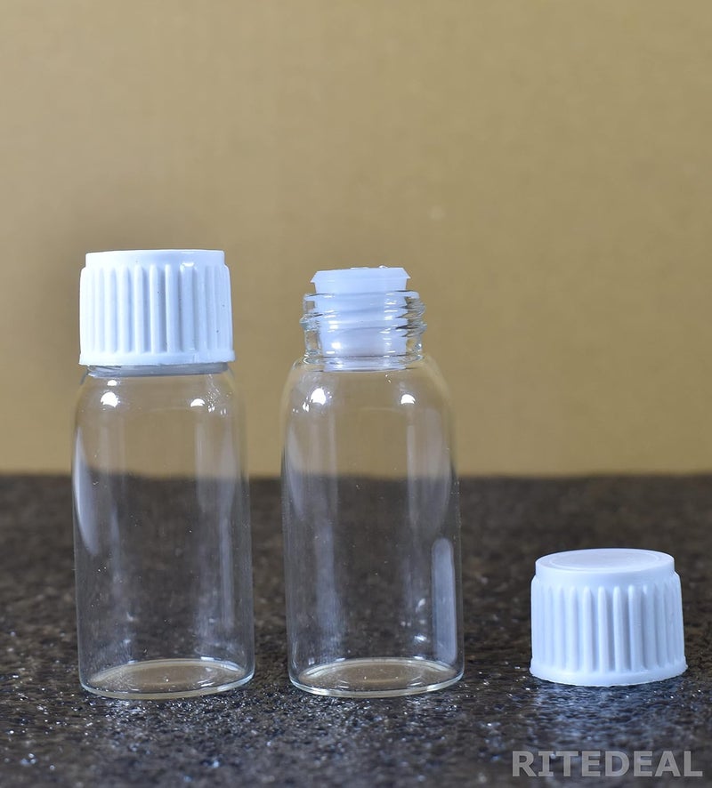 RITEDEAL 10ML transparent Clear glass bottles made from neutral glass type 1 for pharma pills chemical lab sample essential oil seeds gifts storage QTY 20 GLASS BOTTLES PACK with dropper plug - Image 5