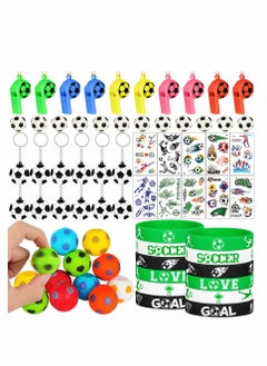 SYOSI Soccer Party Favors Set 80 PCS Soccer Toys Whistle Fidget Spinner Silicone Bracelet Tattoo Stickers Eraser Keychains for Soccer Theme Birthday Party Goodie Bags Fillers Sports Party Supplies  - Image 1