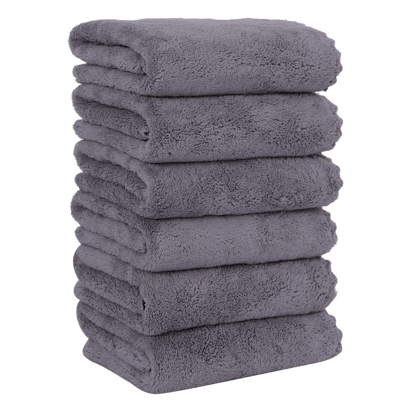 MOONQUEEN 6 Pack Premium Hand Towels - Quick Drying - Microfiber Coral Velvet Highly Absorbent Towels - Multipurpose Use as Hotel, Bathroom, Shower, Spa, Hand Towel 16 x 28 inches (Gray) - Image 1