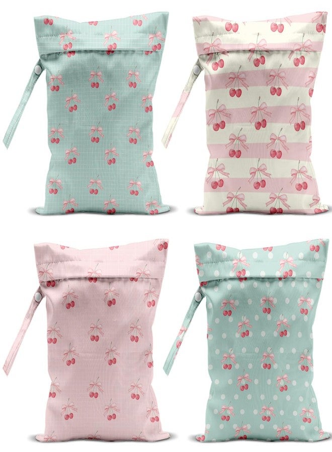 VBCVBGFH 4 Pack Cute Stripe Bow Cherry Wet Bag Waterproof Washable Reusable Wet Dry Bag for Swimsuit Dirty Clothes Soiled Items Cloth Diaper Travel Beach Pool Yoga Gym Toiletries Travel Essentials - Image 1
