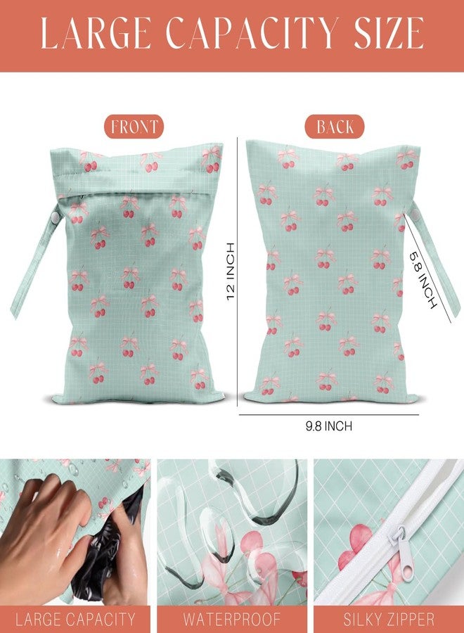 VBCVBGFH 4 Pack Cute Stripe Bow Cherry Wet Bag Waterproof Washable Reusable Wet Dry Bag for Swimsuit Dirty Clothes Soiled Items Cloth Diaper Travel Beach Pool Yoga Gym Toiletries Travel Essentials - Image 5