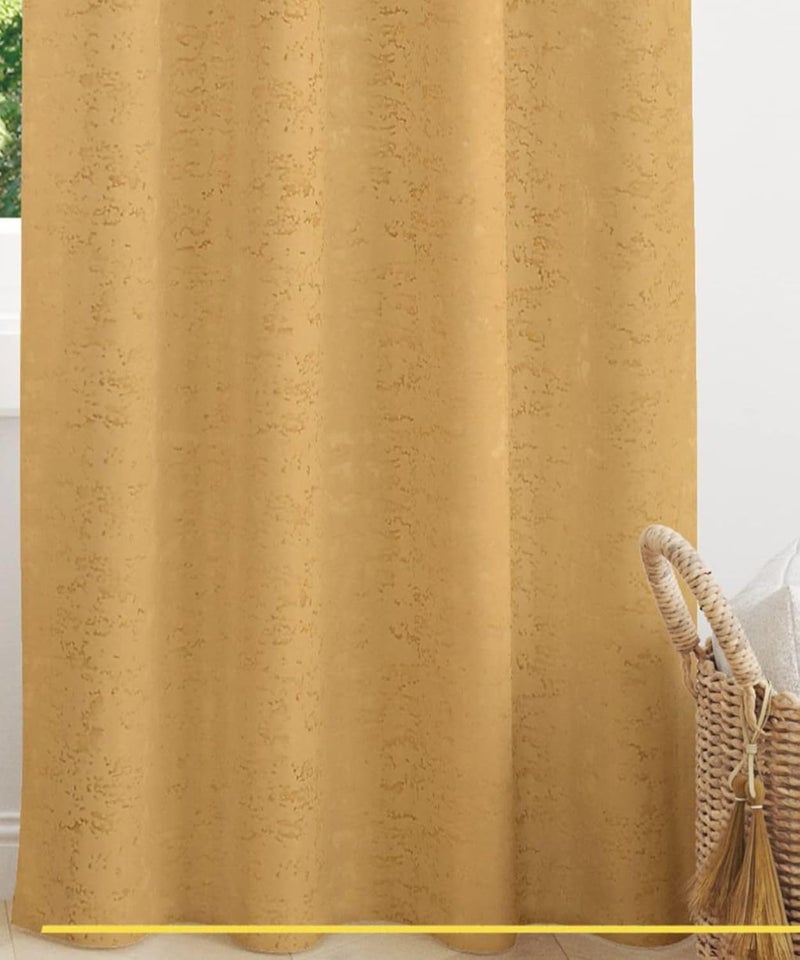 Purav Light Blackout Curtains 5 Feet Long 1 Piece Faux Silk Textured Design Rust Free 8 PreFitted Eyelet Easy to Hang Gold 1 PC - Image 1