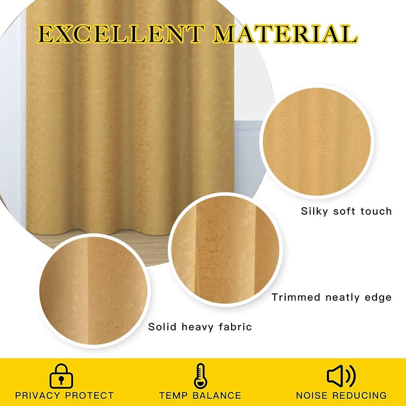 Purav Light Blackout Curtains 5 Feet Long 1 Piece Faux Silk Textured Design Rust Free 8 PreFitted Eyelet Easy to Hang Gold 1 PC - Image 5