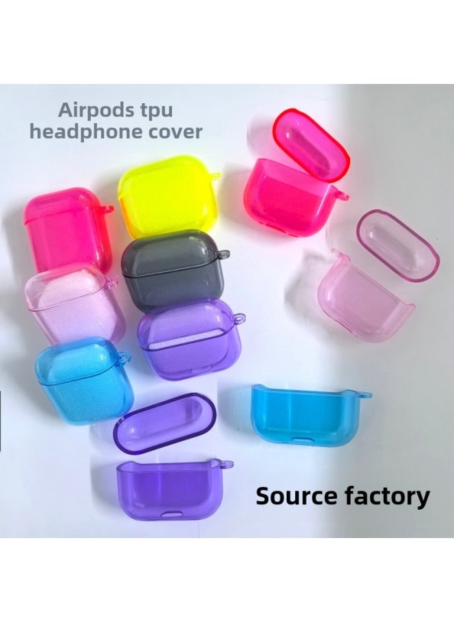 Generic - Applicable AirPods3 Headphone Case Soft TPU Apple AIPods Set 4 Fluorescent Transparent Color Bluetooth Earphone Case-Color:Light Blue-Applicable Models:AirPods Pro 2 - Image 1