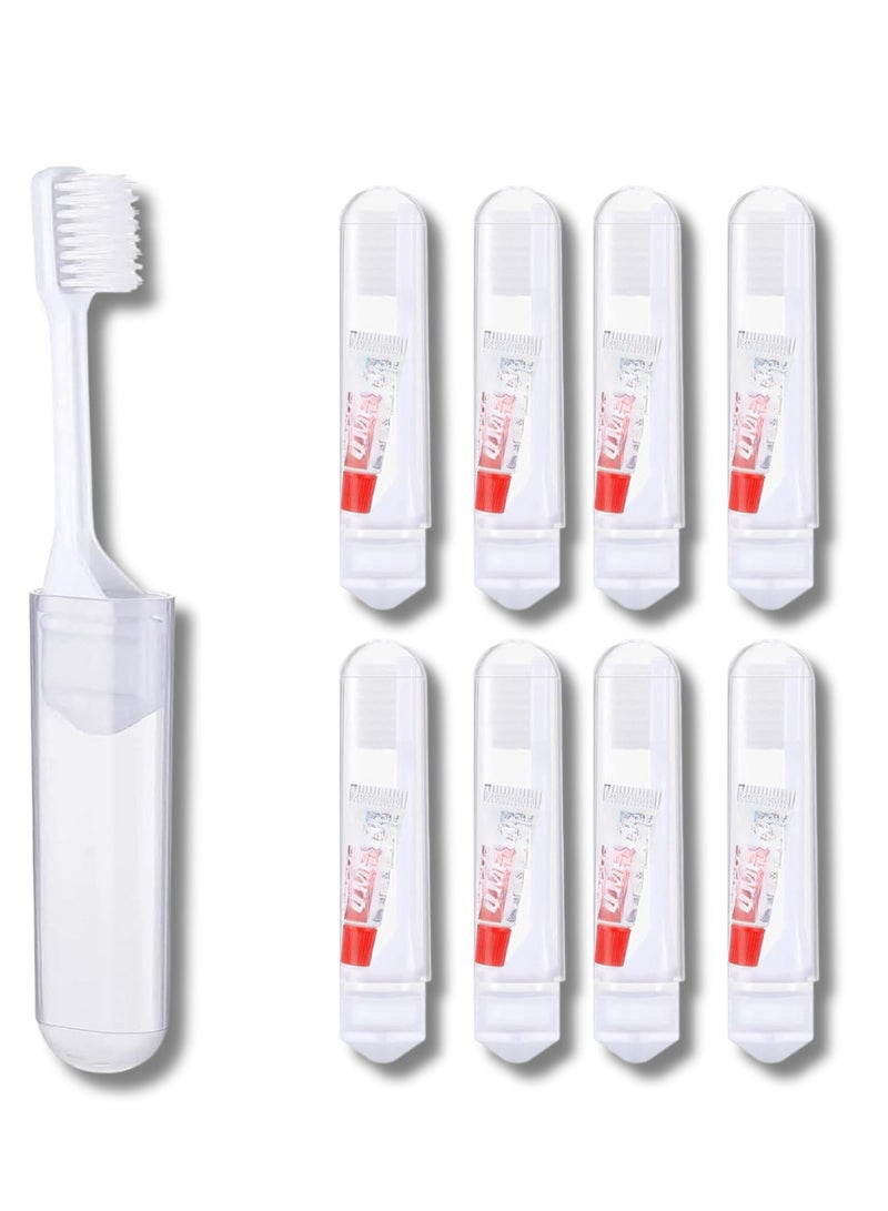 جوي وورلد مجموعة مكونة من 8 قطع صغيرة من فرشاة الأسنان ومعجون الأسنان للسفر، فرشاة أسنان ناعمة قابلة للطي محمولة مع معجون أسنان للسفر ورحلات العمل والتخييم والأنشطة الخارجية - Image 1