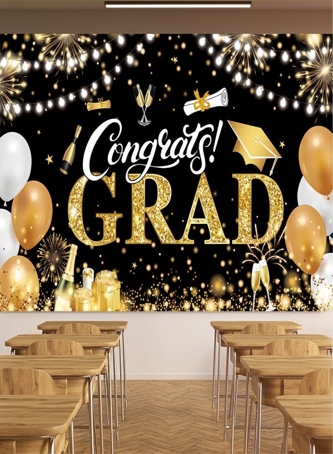 Aaskuu Graduation Banner 2025 Black and Gold - 72.8x43.3 Inch, Congrats Grad Banner for Party Decorations, Large Congratulations Class of 2025 Graduation Backdrop - Image 4