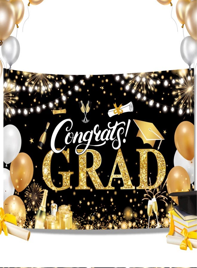 Aaskuu Graduation Banner 2025 Black and Gold - 72.8x43.3 Inch, Congrats Grad Banner for Party Decorations, Large Congratulations Class of 2025 Graduation Backdrop - Image 2