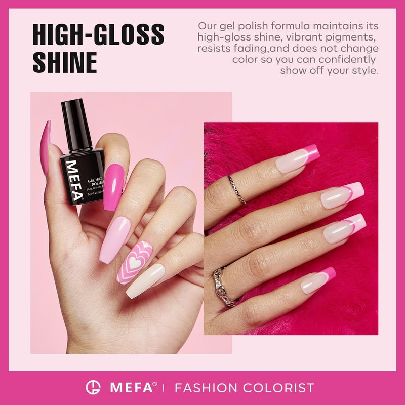 MEFA Pink Gel Nail Polish Set 6 Colors, Hot Pink Shades Spring Neon Light Bright Magenta Electric Tones Craze Nail Art Design at Home DIY Decorations Manicure Kit Gifts for Women - Image 3
