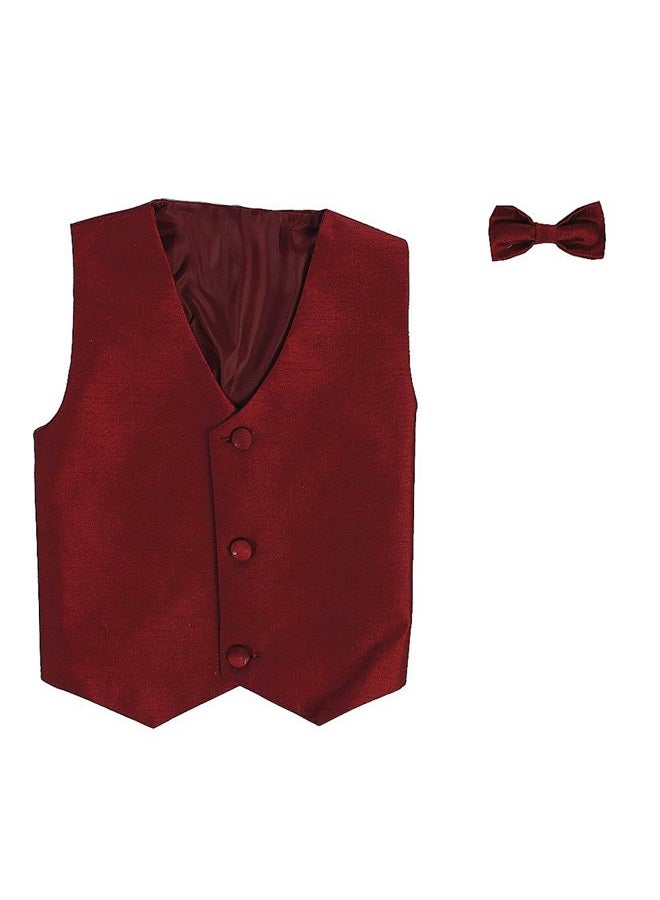 Lito Vest and Clip On Boy Bowtie set - BURGUNDY - 8/10 - Image 1