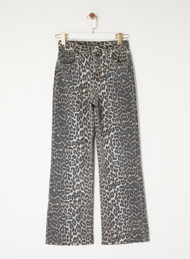 trendyol Multicolored Leopard Patterned Brown High Waist Wide Leg Jeans - Image 5