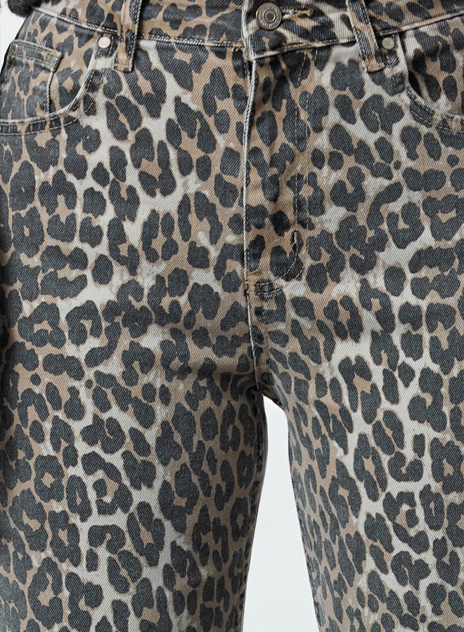 trendyol Multicolored Leopard Patterned Brown High Waist Wide Leg Jeans - Image 4