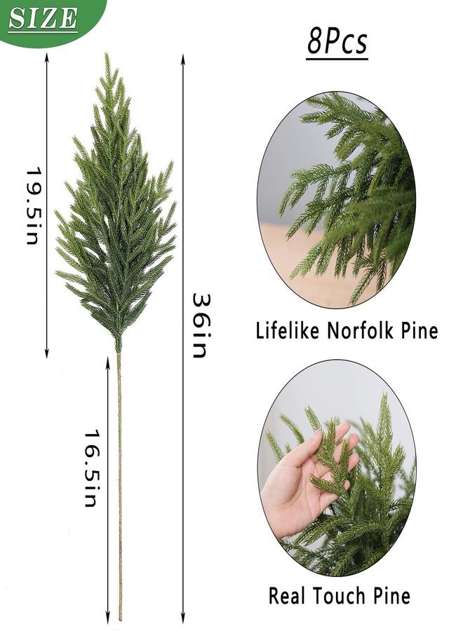 YXZZWL 8 Pcs Christmas Norfolk Pine Branches, 36 Inch Real Touch Artificial Norfolk Pine Branch Faux Cedar Pine Stem Fake Greenery Picks for Vase DIY Garland Wreath Home Garden Decoration - Image 2