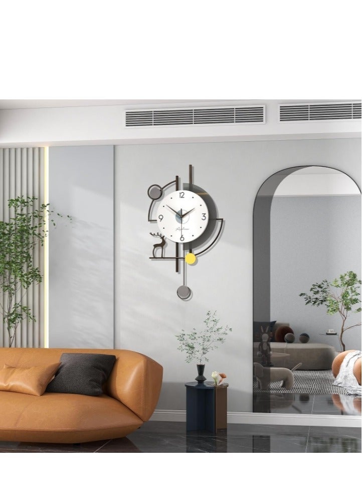 JT Large Wall Clocks for Living Room Decor Modern Pendulum Wall Clock Silent Quartz Battery Operated Non-Ticking for Bedroom Kitchen Office 24inch Black Metal Deer Clock Wall Decor for Home Indoor - Image 2