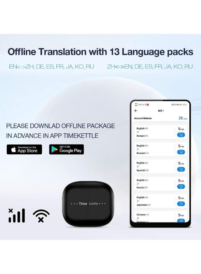 تايم كاتل Timekettle M3 - جهاز ترجمة فورية ثنائي الاتجاه، جهاز ترجمة لغات بـ 40 لغة و93 لهجة عبر الإنترنت والخارج، سماعات أذن ترجمة فورية مع تطبيق لـ iOS وAndroid (أسود) - Image 5