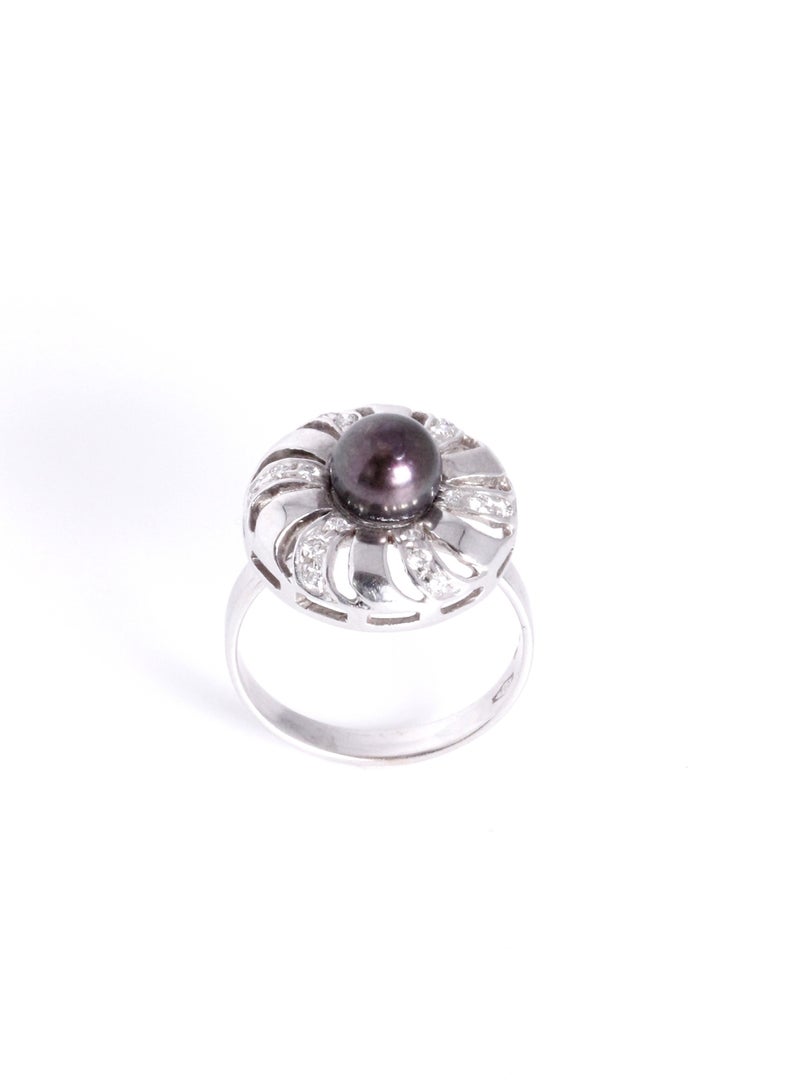 MIKURA Ring, Freshwater Pearls, A Quality, Treated Black Color, 7.0-6.5MM, 18KW, 18D 0.18CT  - Image 1