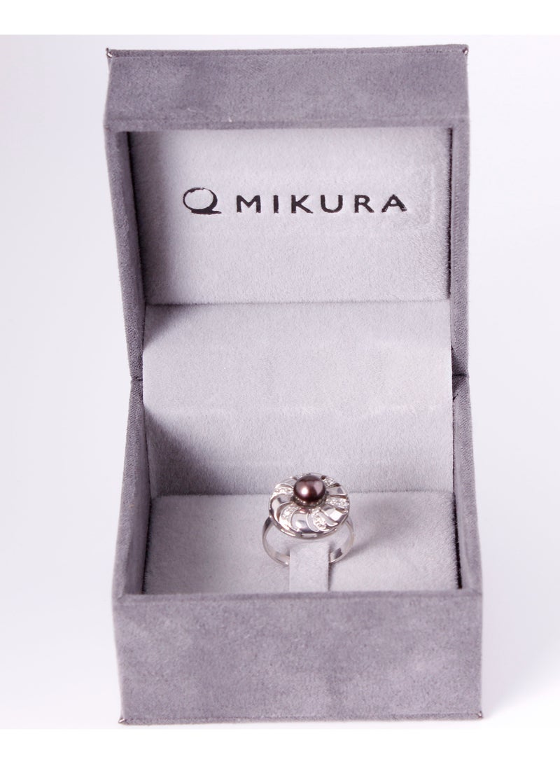 MIKURA Ring, Freshwater Pearls, A Quality, Treated Black Color, 7.0-6.5MM, 18KW, 18D 0.18CT  - Image 2