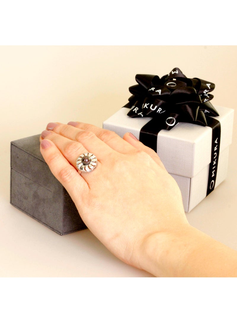 MIKURA Ring, Freshwater Pearls, A Quality, Treated Black Color, 7.0-6.5MM, 18KW, 18D 0.18CT  - Image 3
