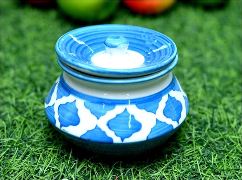 SHRIYAM CRAFT ceramic handi Ceramic Handmade Pickle Jar Set with Lid Dining Table Pickels Containers and an Ideal Gift for Family achar Handi 300ML pack of 1 sky Color - Image 3