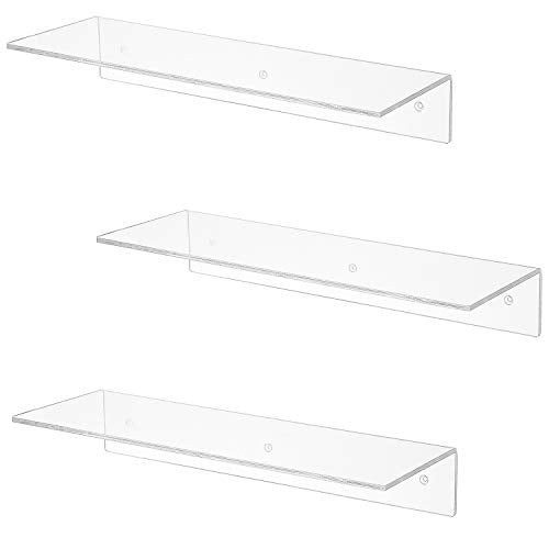 MyGift 17-Inch Clear Acrylic Floating Shelves - Wall Mounted Modern Crystal Display Shelf Racks, Set of 3 - Image 4