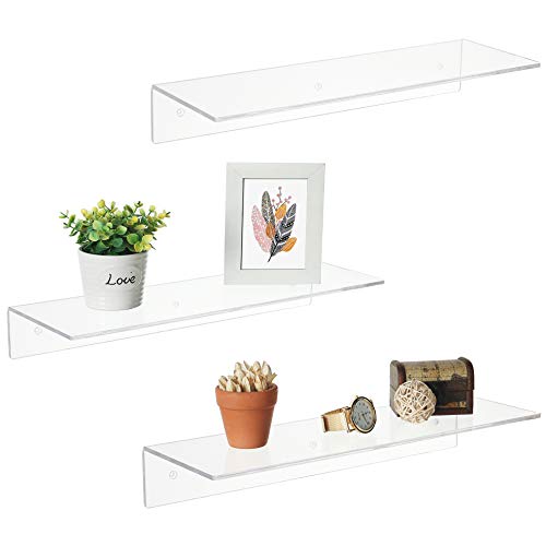 MyGift 17-Inch Clear Acrylic Floating Shelves - Wall Mounted Modern Crystal Display Shelf Racks, Set of 3 - Image 1
