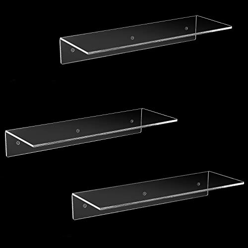 MyGift 17-Inch Clear Acrylic Floating Shelves - Wall Mounted Modern Crystal Display Shelf Racks, Set of 3 - Image 3
