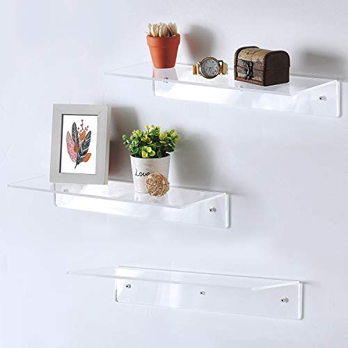 MyGift 17-Inch Clear Acrylic Floating Shelves - Wall Mounted Modern Crystal Display Shelf Racks, Set of 3 - Image 2