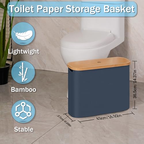 efluky Toilet Paper Basket with Lid Toilet Paper Organizer for Bathroom Free Standing Toilet Paper Holder with Storage Blue - Image 3